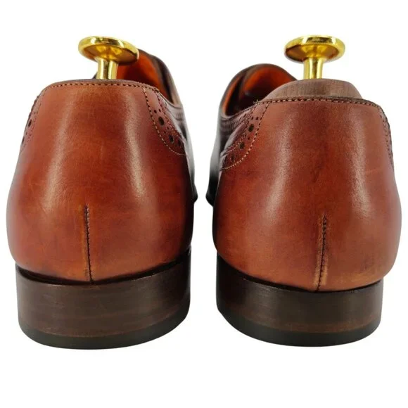Santoni Italy Antiqued Brown Leather Dress Shoes 8 Cap-toe Brogue Derby Oxfords